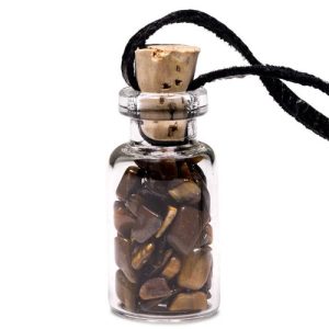 Geschenkflesje aan waxkoord met Tijgeroog