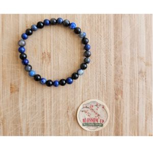 Armband Duo Lapis Lazuli-Zilver Obsidiaan 6 mm.
